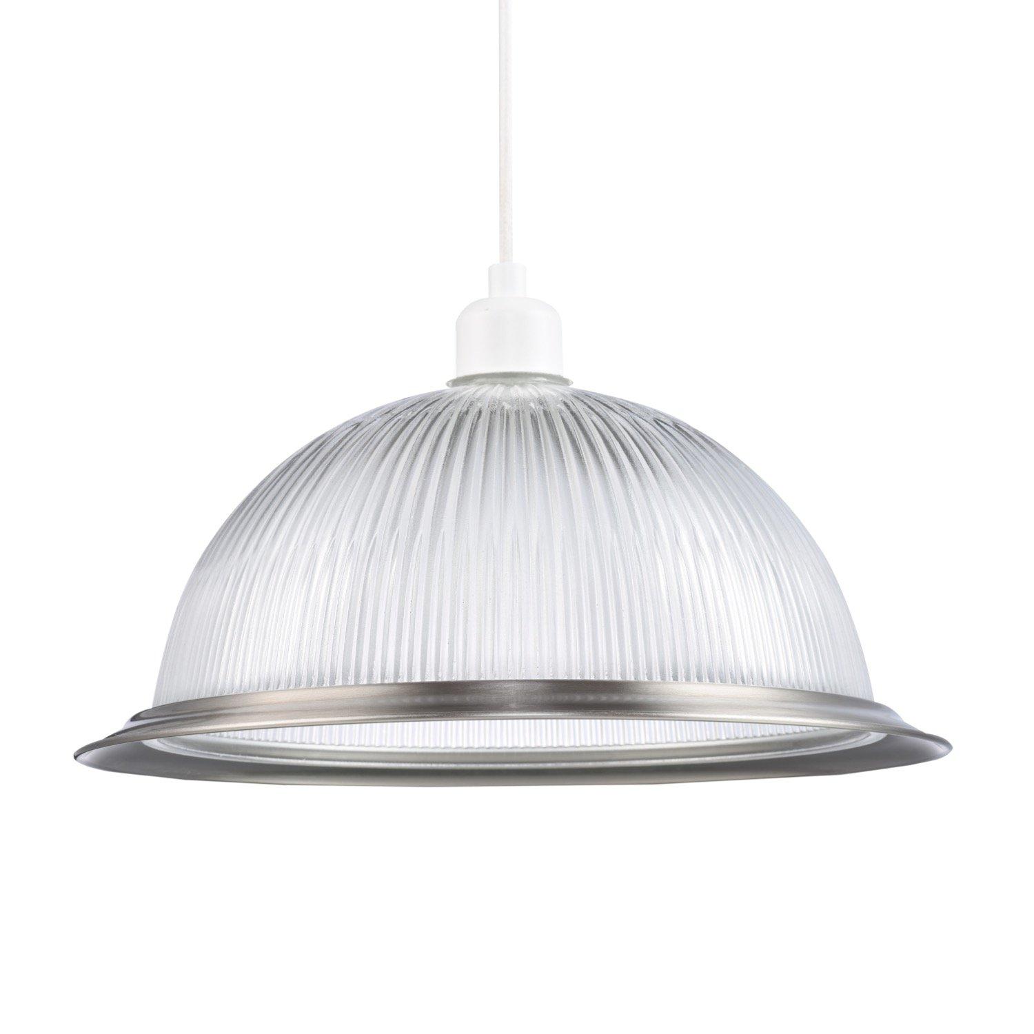 Traditional Classic American Diner Pendant Shade with Metal Trim and Ribbed Glass